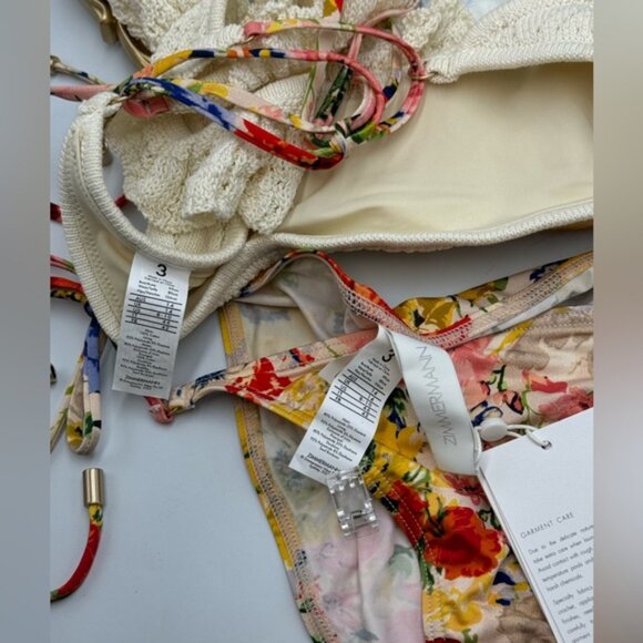 🆕 ZIMMERMANN 🧿 NWT Alight Frill Knit Scoop Bikini, Ivory Floral - Sz 3 US 8/10 - Picture 15 of 16